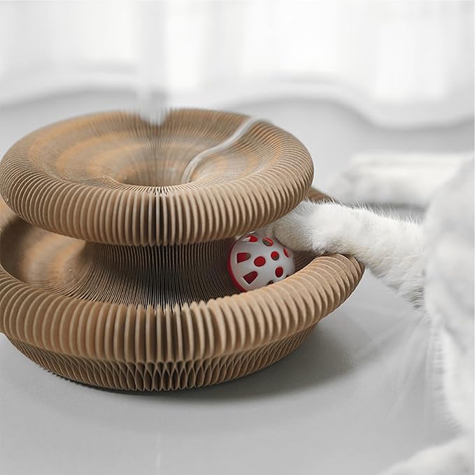 Kitty Curls Cat Toy Kurlz, Interactive Scratch Pad, Foldable Accordion,Cat Recyclable Scratcher with Ball (Black)