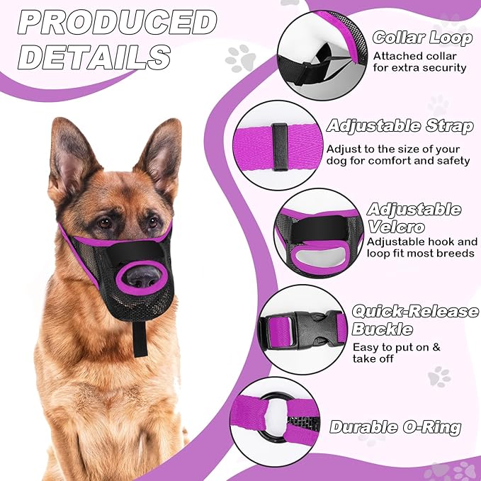 Dog Muzzle, Soft Air Mesh Muzzle for Small Medium Large Dogs Anti Biting Barking Chewing Scavenging, Breathable Adjustable Loop Pets Muzzle with Front Opening Design Allows Panting Drinking(Purple,XL)