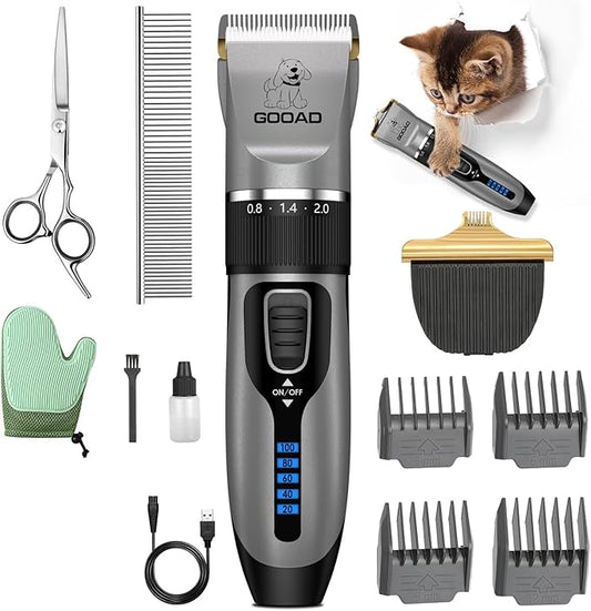 Cat Clippers, Professional Cat Grooming Kit, Cordless Cat Grooming Clippers for Thick Coats, Cat Hair Trimmer, Low Noise Cat Shaver Clippers, Quiet Pet Hair Clippers Tools for Cats Dogs (Gray)