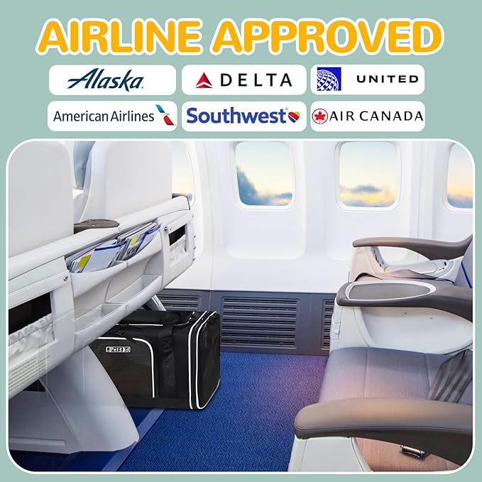 Petskd Length-Expandable Pet Carrier 18x11x11 Inches Delta American United Airline Approved, Soft Pet Travel Carrier for Small Cats Dogs with Zipper Locks and Anti-Scratch Mesh(Black)