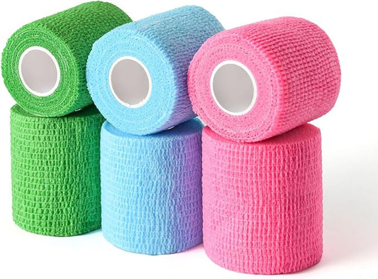 WePet Pet Wrap, Self-Adhesive, Only Sticks to Itself, Non-Woven Tape for Dog Legs, Paws, Wounds, First Aid Cohesive Gauze for Horse, Cat, Bird, Animal, 6 Rolls, 2 Inch, Solid Color B