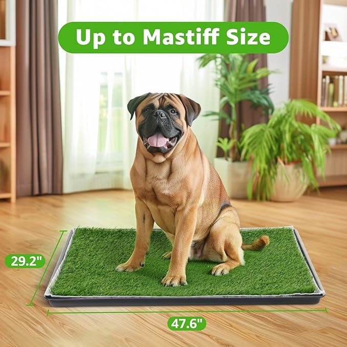 Dog Grass Large Potty Patch, Dog Litter Boxes Artificial Grass Bathroom Turf for Pet Training, Washable Puppy Pee Pad, Perfect Indoor/Outdoor Portable Potty Pet Loo (Potty system-47.6"x29.2")