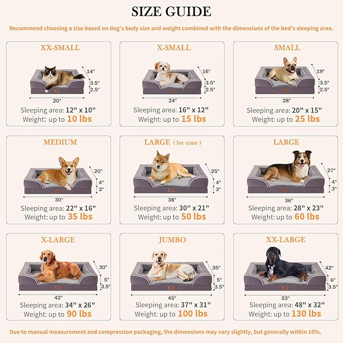 Comfort Expression Jumbo Dog Bed for Extra Large Dogs, Large Breed Waterproof Orthopedic Dog Bed, PV Washable Dogs Sofa Beds with Removable Cover & Non-Slip Bottom(Jumbo,Purple)