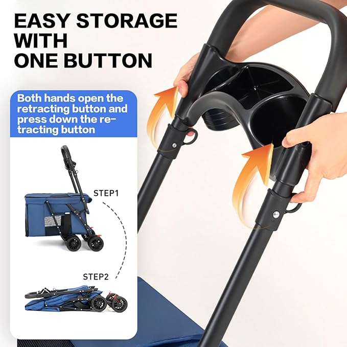 Pet Stroller Cat Dog Stroller Travel Folding Pet Carriers（Blue）