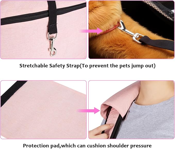 Ownpets Pet Dog Sling Carrier Bag Adjustable Padded Strap Dog Hand Free Safe Mesh Pet Carrier for Small Medium Dog Cat (Pink)