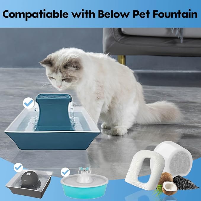 8 Pack Cat Water Fountain Filters Replacement, 4 Carbon Filters and 4 Foam Sponge Pre-Filter Fit for Multiple Ceramic and Stainless Steel Pet Fountains