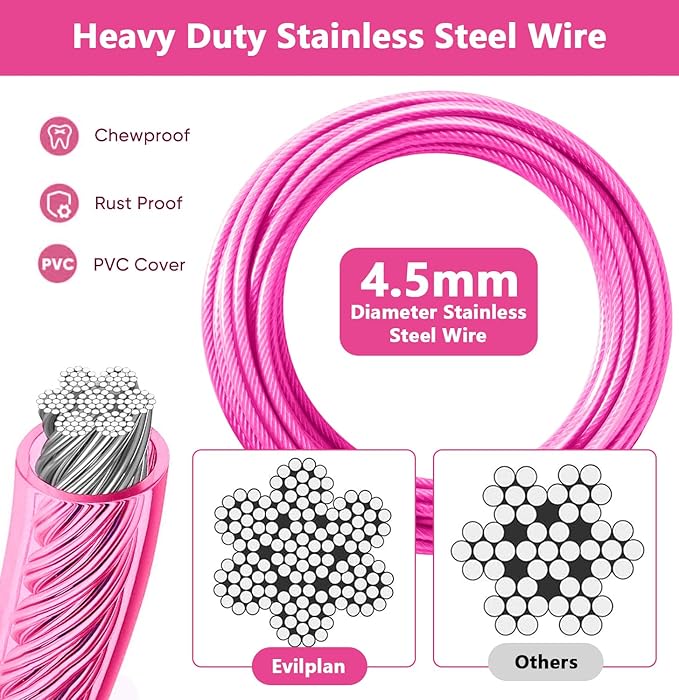 Dog Tie Out Cable 50FT-500Lbs,Heavy Duty Dog Leads Line for Yard with Swivel Hook,Medium Large Dogs Leash&Chains for Outside,Rust Chew Proof Dogs Run Cable for Outdoor Camping (Pink, 50FT)