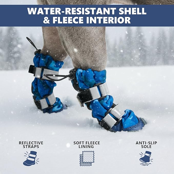 Spark Paws Dog Shoes, Waterproof Dog Boots for Medium to Large Dogs, Non Slip, Breathable Dog Booties and Paw Protectors - 4PCS Doggie Hiking Boots with Reflective Straps, Blue Camo, Size 5