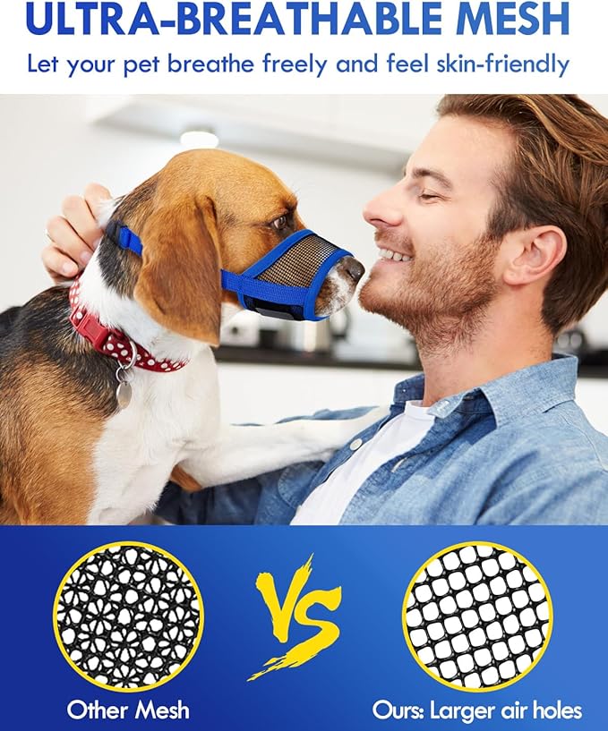 Dog Muzzle, Soft Air Mesh Muzzle for Small Medium Large Dogs Anti Biting Barking Chewing, Breathable Drinkable Adjustable Loop Pets Muzzle for German Shepherd Husky Labrador Retriever (Blue,M)