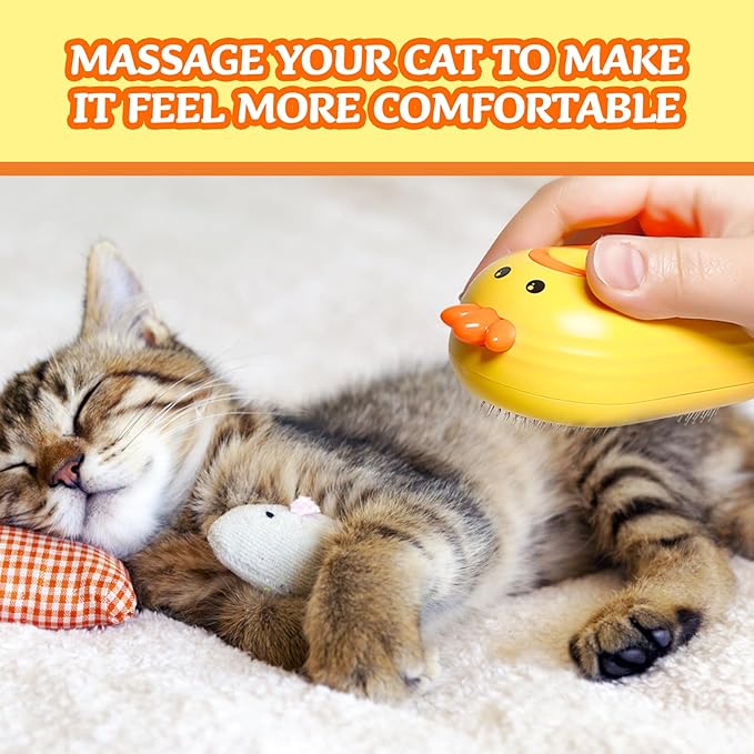 Spritz Defur Comb for Cats, New 3-in-1 Cat Steam Brush for Massaging and Cleaning Shedding Pets, Comb for Long and Short Hair Cats and Dogs Grooming Tool (zsyellow)