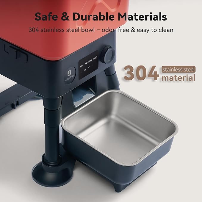 Automatic Dog Feeder for Large Dogs, 14L Capacity, Remote Feeding, Anti-Blockage System, Timed Auto Dog Food Dispenser, 2.4G WiFi App Control，Dual Power Supply,Stainless Steel Bowl