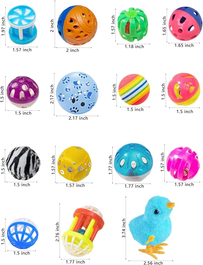 15-Pack Cat Toy Variety for Indoor Cats, Jumping for Joy (1.5'' - 3.7'', Cat Toys Mega Set)