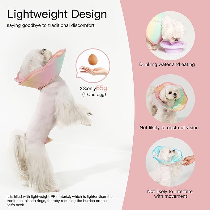 Touchdog Foldable Dog Cone Collar for Cats & Dogs - Adjustable Soft Recovery Collar with Waterproof PU Coating, Lightweight Design, 24.5cm/9.6in Wide Barrier (Pink Gradient Color, M)