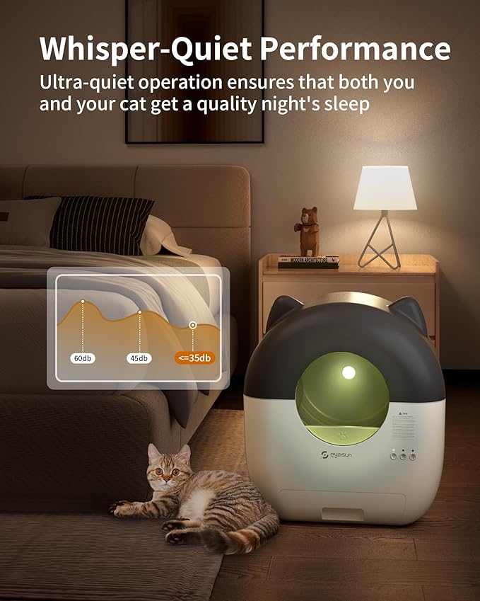 Self Cleaning Litter Box,76L Automatic Cat Litter Box Self Cleaning with APP Control,Low Noise,Safety Protection,Roll Garbage Bags,Deodorizer and Cleaning Brush for Multiple Cats