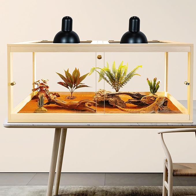 Reptile Terrarium Tank Up to 78 Gallon, Lizard Tank Bearded Dragon Tank with Metal Mesh Roof Door, Snake Tank with Lock Design (Oak, 78 Gallon Volume, 48 Inch Length)