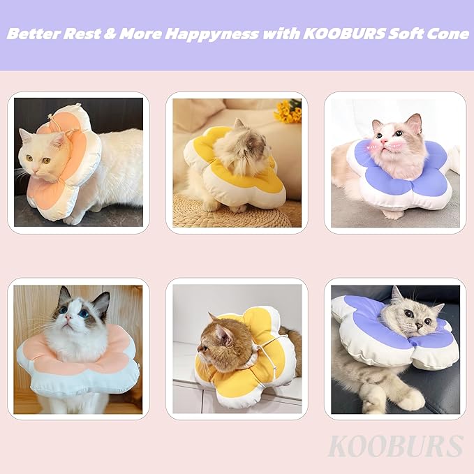 Cat Cone Collar Soft, Adjustable Kitten Cone After Surgery, Waterproof Recovery E Collar for Pet to Stop Licking (Pink Flower, Medium)
