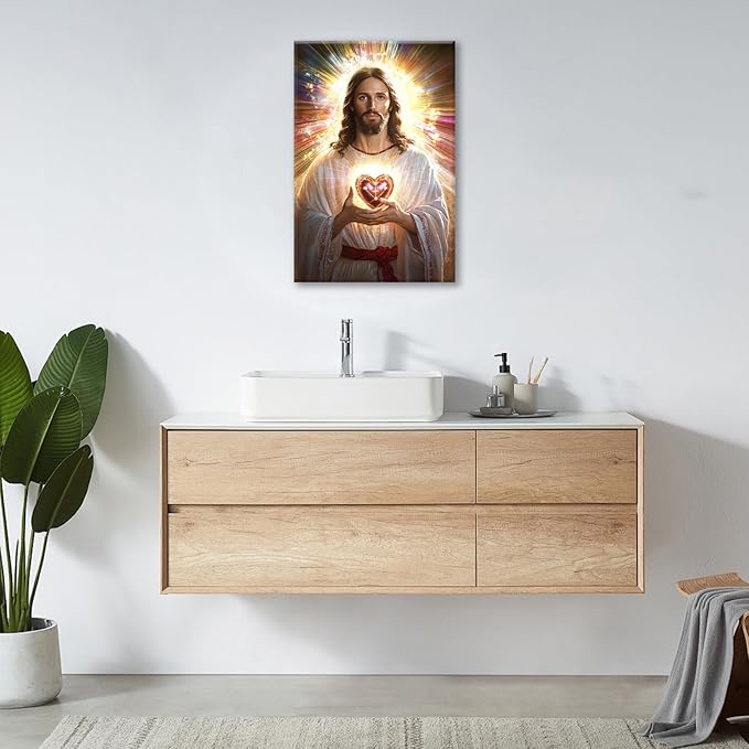 Christian Jesus Wall Art Religion Canvas Wall Decor Prints Framed Painting Jesus Pictures Gifts Artwork for Bathroom Living Dining Church 16"x24"