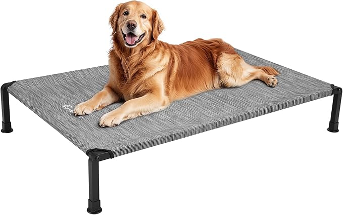 Veehoo Heavy Duty Elevated Dog Bed - Raised Dog Cot with Washable & Breathable Teslin Mesh, Non-Slip Silicon Feet, Cooling for Indoor or Outdoor, 41" x 27", Black Silver