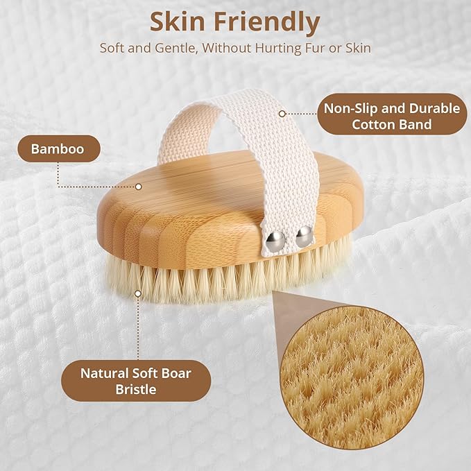 Boar Bristle Cat Brush for Indoor Cats, Cat Hair Brush Gentle Grooming, Reduce Shedding, Soft Hair and Healthy Shine, Bamboo Handheld with Soft Boar Bristles and Band for Short Haired Cats Dogs