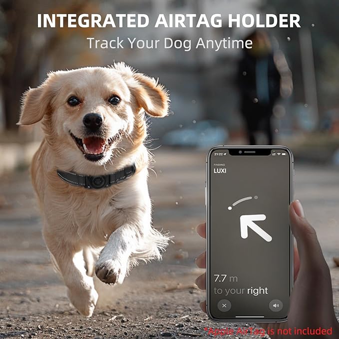Airtag Dog Collar - 100% Waterproof Air tag Dog Collar Holder for Apple AirTag, Reflective, Soft Padded, Everlasting, GPS Dog Collar for Small Medium Large Dogs (Black, L)
