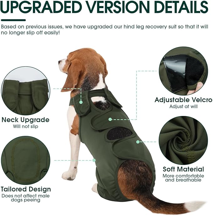 Kuoser Thigh Wound Protective Sleeve for Dogs, Dog Surgery Recovery Suit for Rear Legs, Dog Recovery Sleeve for Female Male Dogs, Dog Onesie After Surgery Pet Surgical Suit for Spay Neuter, Green