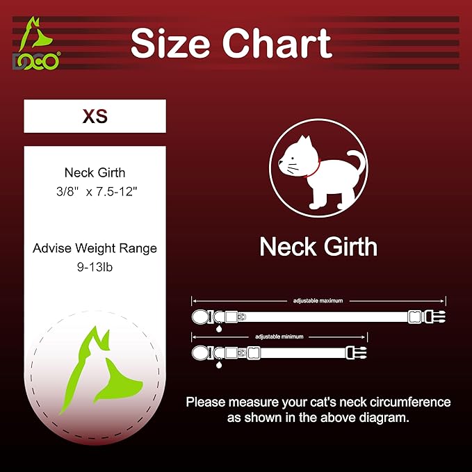 DOCO Cat Collar (Neck Girth - 3/8" x 7.5-12", Weight Upto - 13lb) Reflective Cat Collar with Bell, Breakaway Safety Buckle, Adjustable Nylon Strap for Kittens & Adult Cats (Pink)