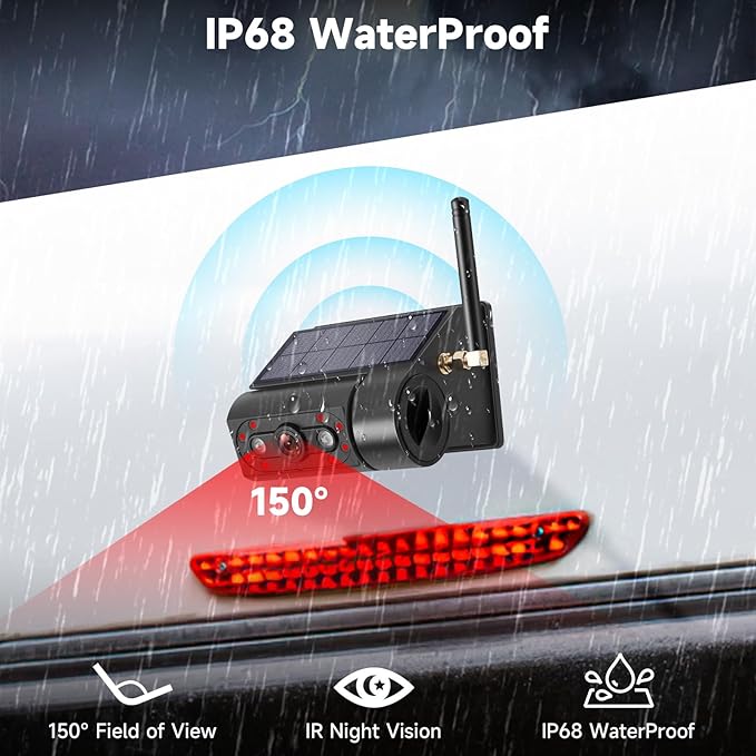 Magnetic Solar Wireless Backup Camera with 5” HD Monitor No Wiring Rechargeable Battery IP68 IR Night Vision Rearview Camera System for Car RV Truck 5th Wheels Skid Steer Horse Trailer Hitch Camera