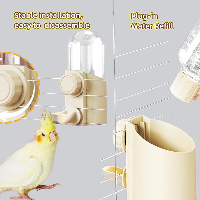 Automatic Hanging Bird Water Bottle - No Drip Cage Mounted Waters Feeder for Parakeets, Cockatiels, Budgies, Lovebirds, Finches, Canaries, Parrots (Bird Cage Accessories Travel Essential)