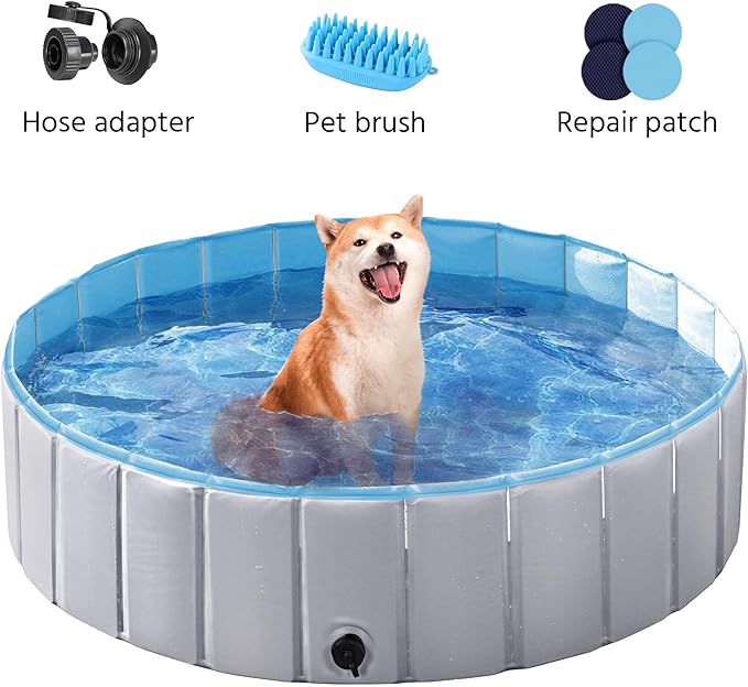Yaheetech Dog Pet Bath Pool Foldable Hard Plastic Doggie Duck Swimming Pool Collapsible PVC Outdoor Bathing Tub Dog Pools for Large Small Dogs-47 x 11.8 inch,L,Grey