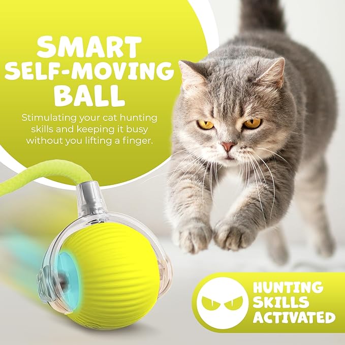 Pawlo Speedy Tail 2.0 Cat Toy –Teazys Turbo Tail Upgrade – Interactive Cat Toy – Kitten Toys – Automatic cat Toy for Boredom – Moving cat Toys for Indoor Cats with 2 Tails (Yellow)