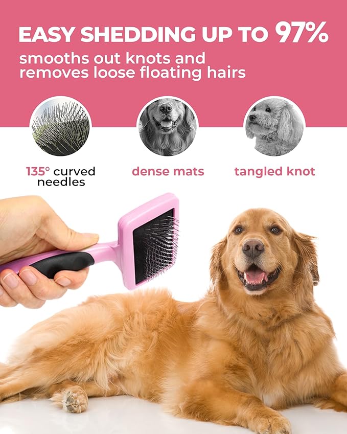 Dog Brush for Shedding Grooming,6 Pack Long-Pin Brush Set for Long Haired Dog Cat Goldendoodles Poodles Doodles Pink