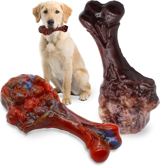 Dog Chew Toys for Aggressive Chewers, Indestructible Dog Toy for for Medium/Large Breed, Tough Nylon Teething Bone Toy to Keep Them Busy,Bacon and Real Beef Flavor (Beef+Bacon Flavor, 2 Pack)