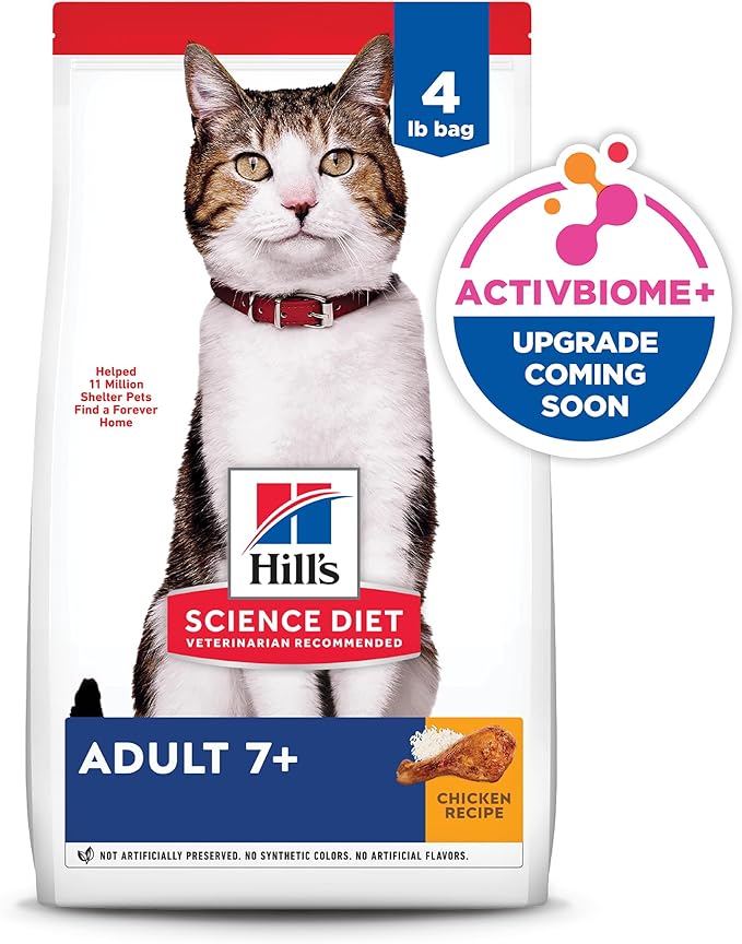 Hill's Science Diet Adult 7+, Senior Adult 7+ Premium Nutrition, Dry Cat Food, Chicken Recipe, 4 lb Bag