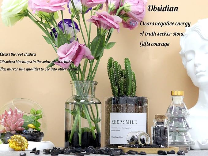 1lb Obsidian Aquarium Gravel Rocks Natural Tumbled Healing Crystal Chips Bulk Gemstones Tumbled Crushed Stones for Fountain Vase Filler Planters Decorative Fish Tank Potted Reiki Energy Balancing