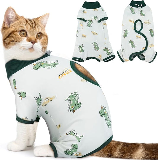 DENTRUN Cat Surgery Recovery Suit Female Male Soft Onesie, Kitten Surgical Collar Cone Alternative Shirt, Abdominal Wounds Anti-Licking Pajama for Small Pets Spay, Cat Body Suit Post Surgery
