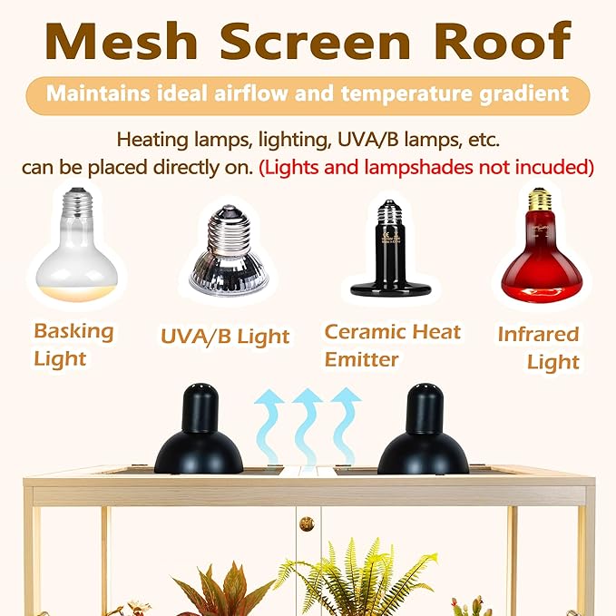 Reptile Terrarium Tank Up to 78 Gallon, Lizard Tank Bearded Dragon Tank with Metal Mesh Roof Door, Snake Tank with Lock Design (Oak, 78 Gallon Volume, 48 Inch Length)