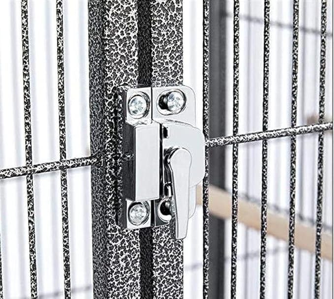 X-Large Elegant and Durable Wrought Iron Play Ground Perch Stand Top Climbing Ladder Bird Parrot Rolling Metal Cage with Around Seed Guard Storage Shelf On Heavy Duty Lockable Rolling Wheels