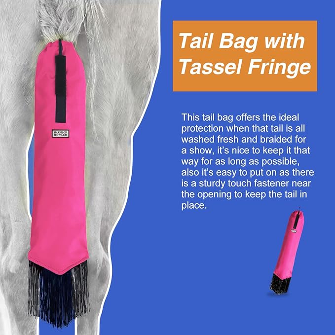 Harrison Howard Smooth Lightweight Adjustable Fastener Nylon Horse Tail Bag with Fringe