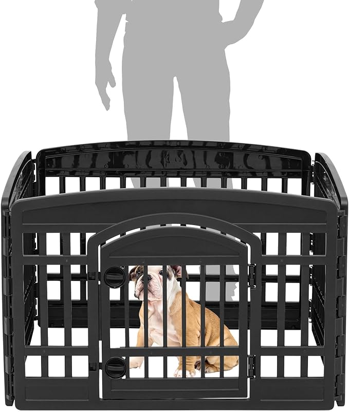 IRIS USA 24" 4-Panel Dog Playpen with Door, 35 x 35 x 24, Puppy Playpen, Dog Play Pen Indoors, Pet Fence, Puppies/Small Dogs, Black