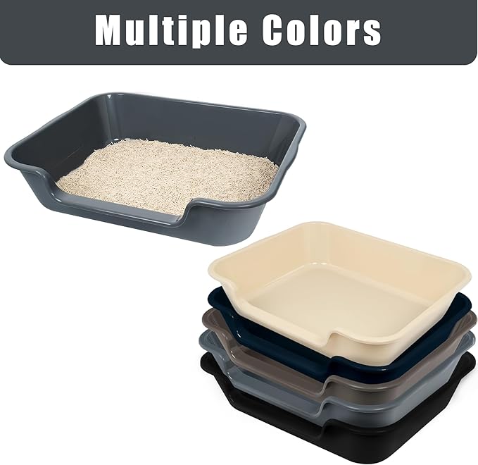 1 Pack of Extra Large Cat Litter Box (ABS Material), Low Entry Senior Litter Pen for Geriatric Kitty Big Cats, Jumbo Pet Safe Litter Boxes Tray for Indoor Pets Potty (Gray, 24" L x 20" W)