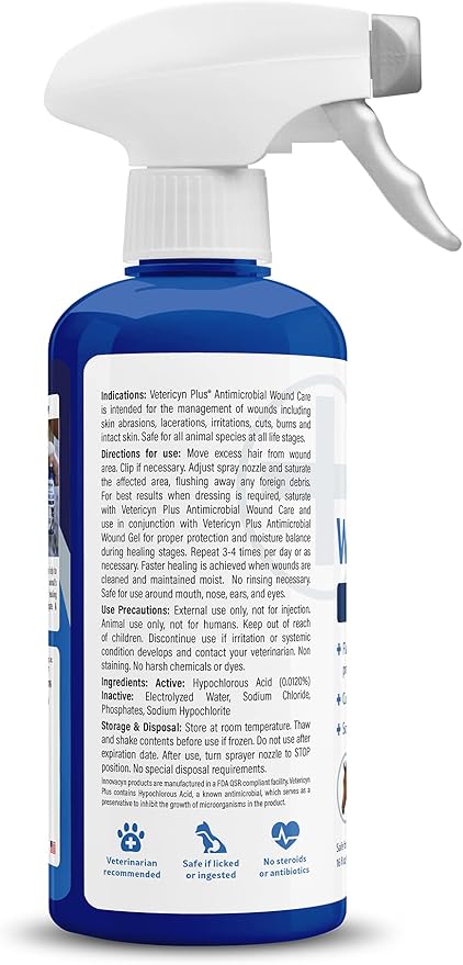 Vetericyn Plus Dog Wound Care Spray | Healing Aid and Skin Repair, Clean Wounds, Relieve Dog Skin Allergies, Safe for All Animals. 16 ounces
