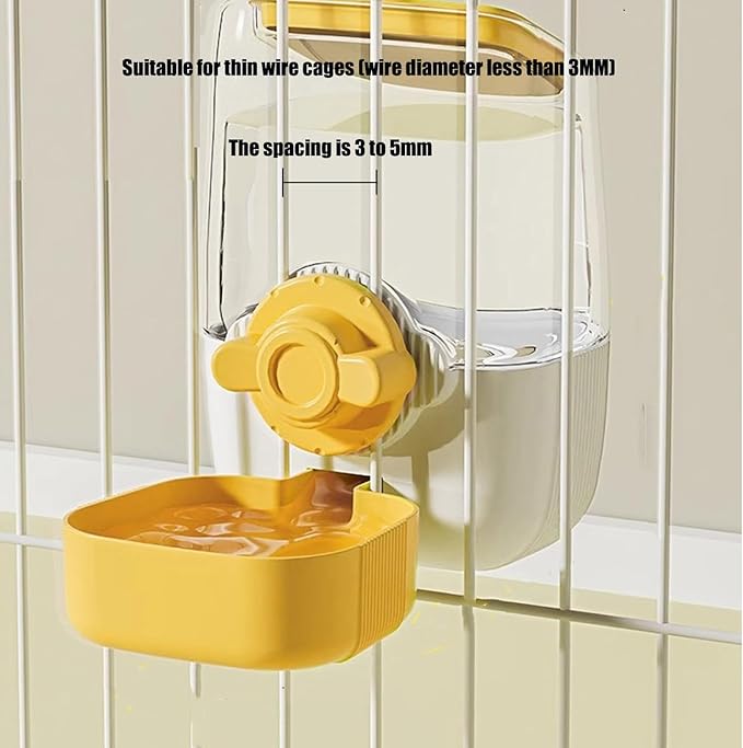 Pet Hanging Automatic Feeders Drinking Bowls，Gravity Rabbit Feeder and Water Set，Cage Cat Food Bowl Feeding Station for Puppy Kitten Chinchilla Hedgehog Guinea Pig Ferret (Yellow-Food)