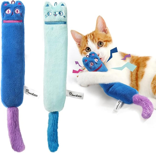Pawaboo Cat Toys, 2 Pack Catnip Toys with Bell and Crinkle Paper, Soft and Durable Kitten Toys, Interactive Cat Toys for Indoor Cats, Cat Plush Kicker Toys for Kittens Kitty, Cute Cat Stuff