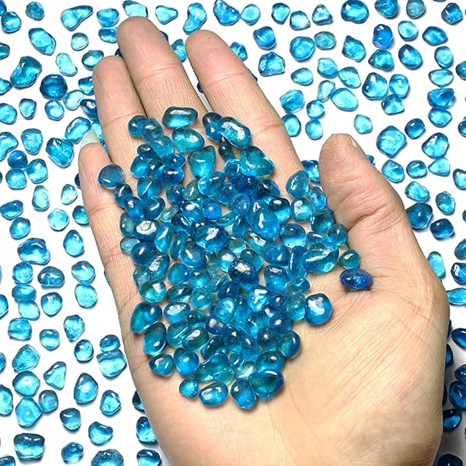1 Lb (460 g) Lake-Blue Sea Glass Stones Irregular Rainbow Glass Pebble Decorative Rock Quartz Tumbled Gemstone Chips for Aquarium Decoration/Vase Filler/Jewelry Making/Handwork Craft/Gems Display