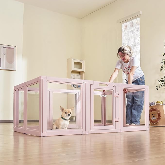 VEVOR Clear Acrylic Dog Playpen Indoor, 60x39x23 in Plastic Pet Playen for Medium Sized Dogs, Easy Assemble Waterproof Transparent Puppy Playpen, Easy to Clean, Durable Indoor Pet Dogs Cats Birth Kit