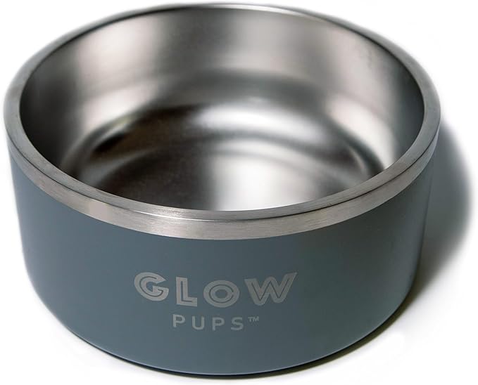 Dog Bowl - Vacuum Insulated Keeps Water Cool, Non-Slip Base, Easy Clean Interior, Durable Stainless Steel, Multiple Colors, Ideal for Travel, 32 Oz - Pet Bowl (Gray)