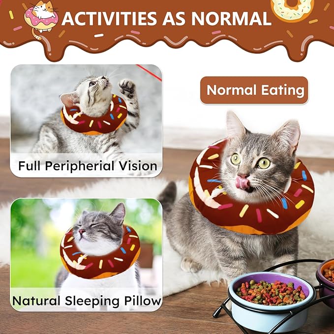 Cat Cone Collar Soft, Cat Recovery Collar for Wound Healing Cute Donut Adjustable Kittens Cones to Stop Licking Comfortable Lightweight Neck Elizabethan Collars for Cats Kittens After Surgery