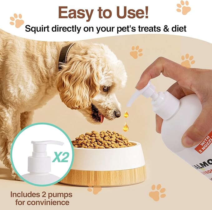 Salmon Oil for Dogs, Fish Oil for Cats, 32oz Salmon Oil for Dogs Skin and Coat Fish Oil Supplements with Vitamin D, EPA + DHA for Itchy Relief, Immune Support for Joints & Heart, Dry Skin & Allergies