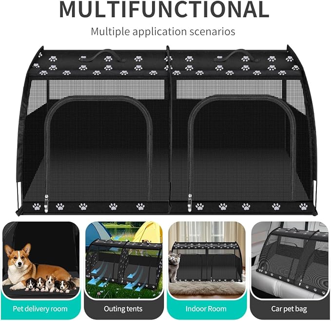 Double Cat Car Travel Carrier, Twin Compartment Show House Cat Cage/Condo，Portable Pet Crate for 2 Cats Travel Double Dog Crate Set for Long Distance Travel