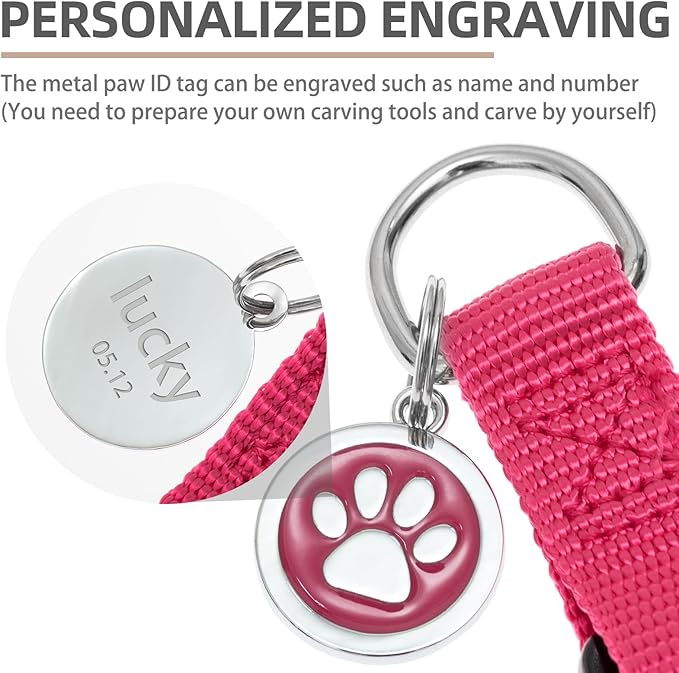 PUPTECK No Pull Dog Harness Soft Adjustable Basic Nylon Step in Puppy Vest Outdoor Walking with ID Tag and A-ir Tag Case, Hot Pink, XS